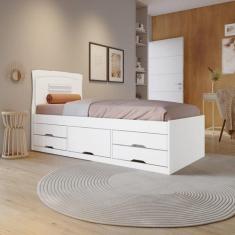 Cama Solteiro 5 Gavetas com Puxador Embutido - Alice Branco - Conquist