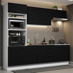 Cozinha Completa Madesa Agata 270001 com Armário e Balcão (sem Tampo e Pia) - Branco/preto