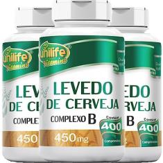 Kit 3 Levedo de cerveja complexo B 400 cápsulas Unilife