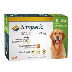 Simparic 80mg Zoetis 3 Comprimidos Antipulgas Cães 20,1 A 40kg