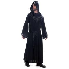 Fantasia Halloween Feiticeiro Adulto Bruxo Mago Masculino