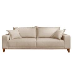 Sofá Fixo Argos 3 Lugares Luxo 2,20 M Castellar Móbile Veludo Bege Claro