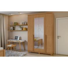 Guarda Roupa 4 Portas E 2 Gavetas C- Espelho E Pés Alonzo Amêndoa - Lopas