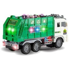 Caminhão coletor de lixo de brinquedo com som e luzes para crianças a partir de 3 anos