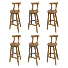 Kit 6 Banquetas Altas de Madeira com Encosto Girafa Natural