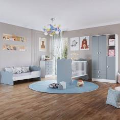 Quarto de Bebê Completo Bambino 3 Portas 6 Gavetas Azul - Percasa