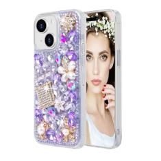 Losin Compatível com iPhone 14 Plus Bling Case TPU macio bumper roxo | para mulheres meninas, fofo, luxo, glitter 3D, cristal de diamante, strass, brilhante, pedra preciosa, capa de flor