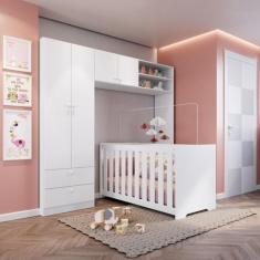 Conjunto para Quarto de Bebê com Guarda-Roupas e Berço com Colchão - C