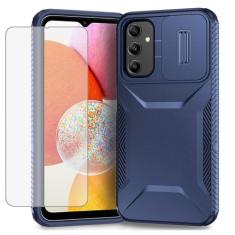 Ueokeird Capa para Galaxy A14 4G, capa para Samsung A14 5G/M44 5G com protetor de tela de vidro temperado e capa deslizante para câmera, antiderrapante, resistente, à prova de choque para Samsung