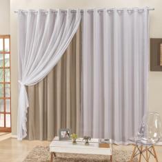 Cortina 3 Mts Sala Quarto Voal e Semiblackout para Trilho Comum Bege -