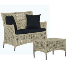 1 Sofá Área e Mesa Igapó Alumínio Pintura Marrom Corda Náutica Estofado Impermeável Almofada 12 Trama