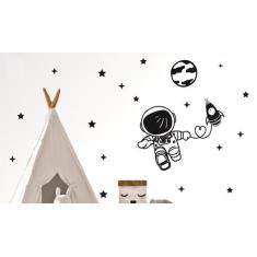 Adesivo De Parede Infantil Astronauta Galaxia Foguete - Colakoala Ades