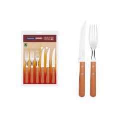 JOGO DE TALHERES PARA CHURRASCO DYNAMIC SORTIDOS COM LAMINAS DE ACO INOX E CABOS DE MADEIRA - 12 PEÇAS