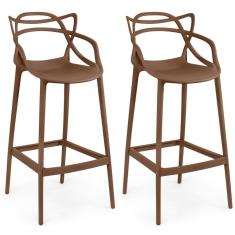 Kit 2 Banquetas Allegra Com Encosto Design Cozinha/bancada - Marrom