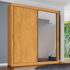 Guarda Roupa Solteiro Zurique 2 Portas de Correr 4 Gavetas MDF com Espelho Zurique-Amêndoa Móveis Europa