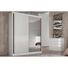 Guarda Roupa Solteiro Thor Plus 2 Portas de Correr 3 Gavetas MDF com Espelho Branco Novo Horizonte