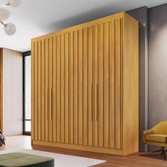 Guarda Roupa Solteiro Ripado Potente 4 Portas de Bater 3 Gavetas MDF Peroba Móveis Europa