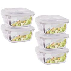 Conjunto 5 Potes de Vidro 520ml Hermético 4 Travas Marmita