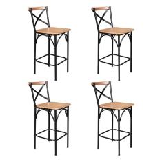 Kit 4 Banquetas Alta Industrial Paris Base Alumínio Com Encosto - Natural - Bege