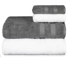 Jogo De Toalhas Fio Penteado Extra Macia 4 Peças - Comfort - Petróleo + Branco
