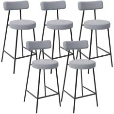 Kit 05 Banquetas Baixa Para Cozinha Sala De Jantar Bar Bancada Milão L02 Bouclê Cinza