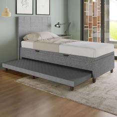 Base Cama Baú Solteiro com Cama Auxiliar c/colchão conjugado Linho SkyBox