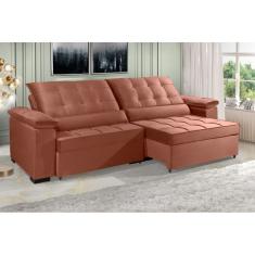 Sofá Retrátil e Reclinável RENEW 2.50m ESTILO ESTOFADOS - França Velusoft Cor &quot;Terracota&quot;