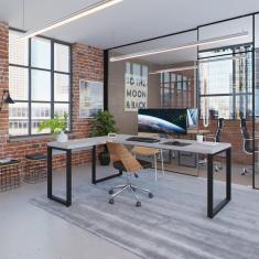 Escrivaninha em L Yon Presidente 190x70x75 Branco/Preto