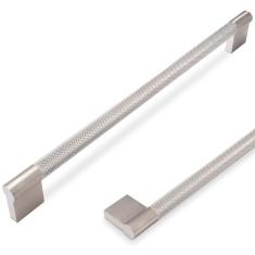 POVEFONK Pacote com 6 puxadores de armário de cozinha de níquel acetinado escovado 320 mm (12-5/8 pol.) Puxadores de armário serrilhados puxadores de gaveta ferragens de cozinha