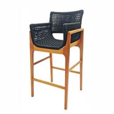 Banqueta Alta De Cozinha Tokyo Em Corda Náutica E Madeira Para Bancada Preto