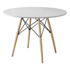 Mesa De Jantar Eiffel Redondo Tampo De Madeira 90cm Branco
