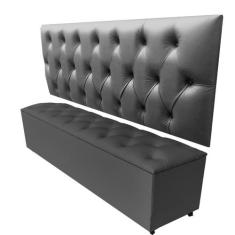 Kit Cabeceira e Recamier Luna Capitonê Baú Casal Cama Box Cinza RBL