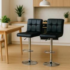 Kit 2 Banquetas Altas Com Encosto Alto Estofado Para Cozinha Bancada I