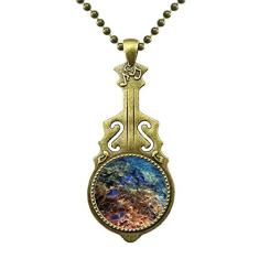 DIYthinker Colar com imagem natural de peixe colorido oceano com pingente de música de guitarra antiga