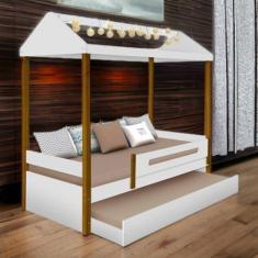 Cama Casa Lara Branca com Auxiliar e LED