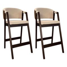 Kit 2 Banquetas Alta de Madeira Maciça Capuccino Ravena com Encosto Sintético Marrom Bege CCS