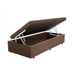 Cama Box Baú Solteiro 88 Tecido Marrom Com Colchão Alegro Bello Box D28 Cinza 58x88x188