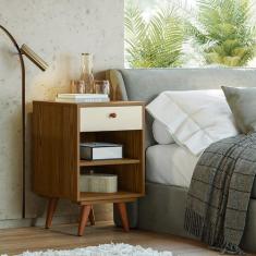 Mesa de Cabeceira Retro Plus 1 Gaveta Conhaque/Carvalho/Off White - Ol
