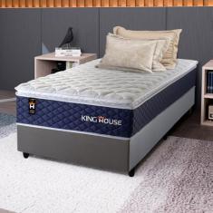 Conjunto Cama Box c/Molas Ensacadas Lagras Azul Solteiro 96x203x66
