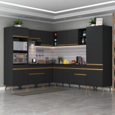 Cozinha Completa de Canto Veneza GB Multimóveis MP2046 com Armário e Balcão Preta