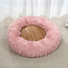 Cama de gato donut, camas de cachorro de pelúcia falsa para cães médios e pequenos - travesseiro redondo interno auto-aquecimento aconchego cama de gato lavável para cachorro cama de gato diâmetro 50 cm