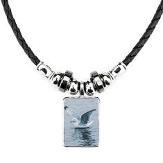 DIYthinker Colar com imagem de natureza de pássaro mar água oceano joia torque pingente de corda de couro