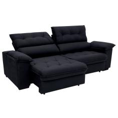 Sofá 3 Lugares Retrátil e Reclinável Piemont Suede Preto 200 cm