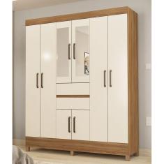 Guarda Roupa Roupeiro Solteiro 82060 08 Portas 02 Gavetas c/ Espelho Munique Amendola Touch Off White Demóbile 