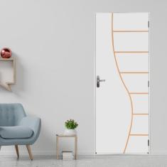 Kit Porta de Madeira Decorada 215x65cm com Batente de Aço 06cm Cantareira MGM Branco