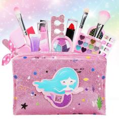 Kit de maquiagem TOY Life Kids para menina com bolsa de sereia e acesso.