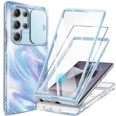 GVIEWIN Capa para Samsung Galaxy S24 Ultra, [capa de câmera deslizante e protetor de tela embutido] [2 molduras frontais] Capa de telefone mármore à prova de choque de grau militar para S24 Ultra de