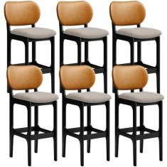 Kit 6 Banquetas Alta Bar Cozinha Jantar Betta L02 Preto Material Sinté