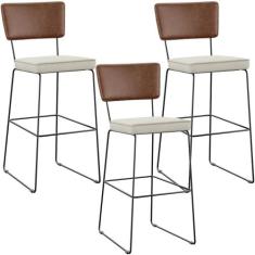 Kit 03 Banqueta Alta Cozinha Sala Jantar Allana L02 Sintético Marrom L
