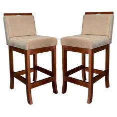 Kit 2 Banquetas Turim Assento 60 Cm Madeira Castanho Suede - CCS Inter
